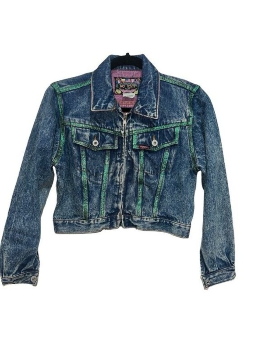 Jordache No Exit Denim Jacket Womens M Floral Embroidered Cropped NWT
